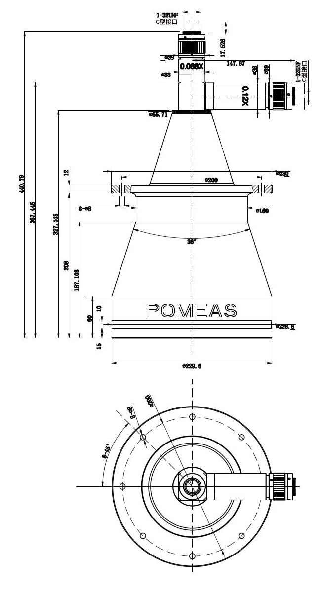双放大倍率双远心镜头PMS-DTC0088/012-390外观尺寸图